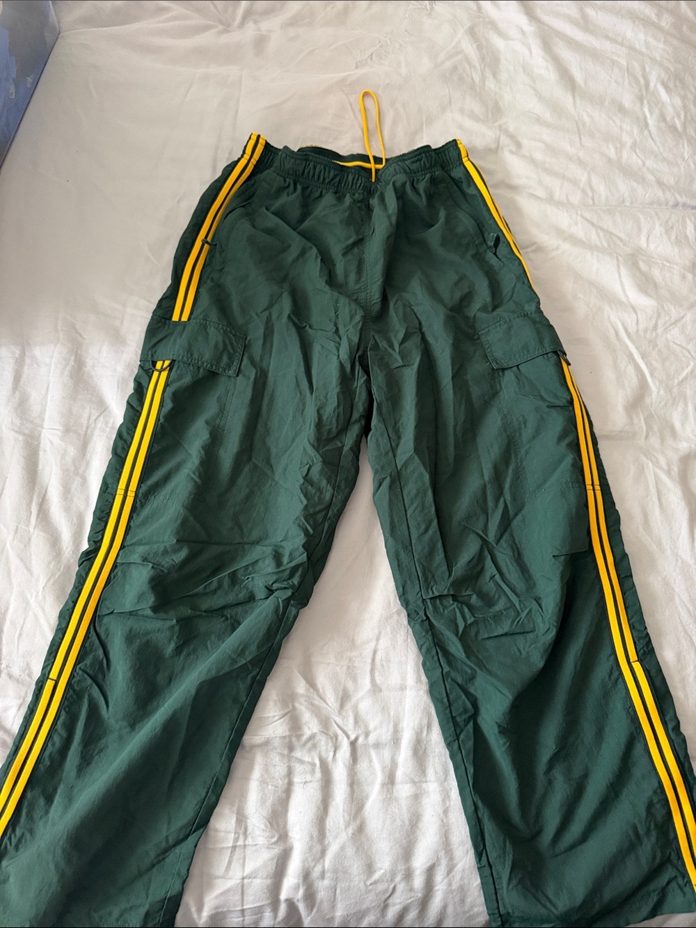 TNA Dark Green Cargo Track Pants with Yellow Stripes